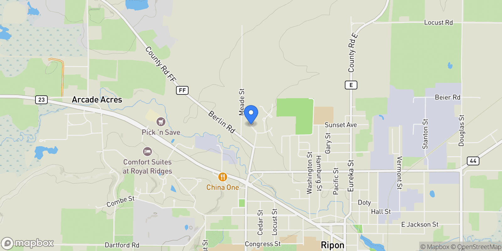 Map showing 766 Kensington, Ripon, WI 54971, Green Lake, Wisconsin, United States.