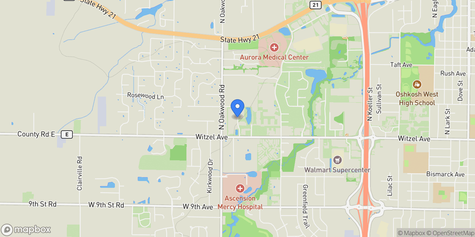 Map showing Poberezny Road, Oshkosh, WI 54904, Oshkosh, Wisconsin, United States.