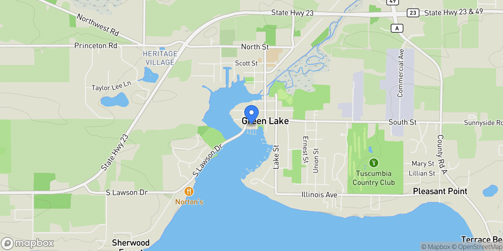 Map showing 490 S Lawson , C1 S6 S1, Green Lake, WI 54941, Green Lake, Wisconsin, United States.