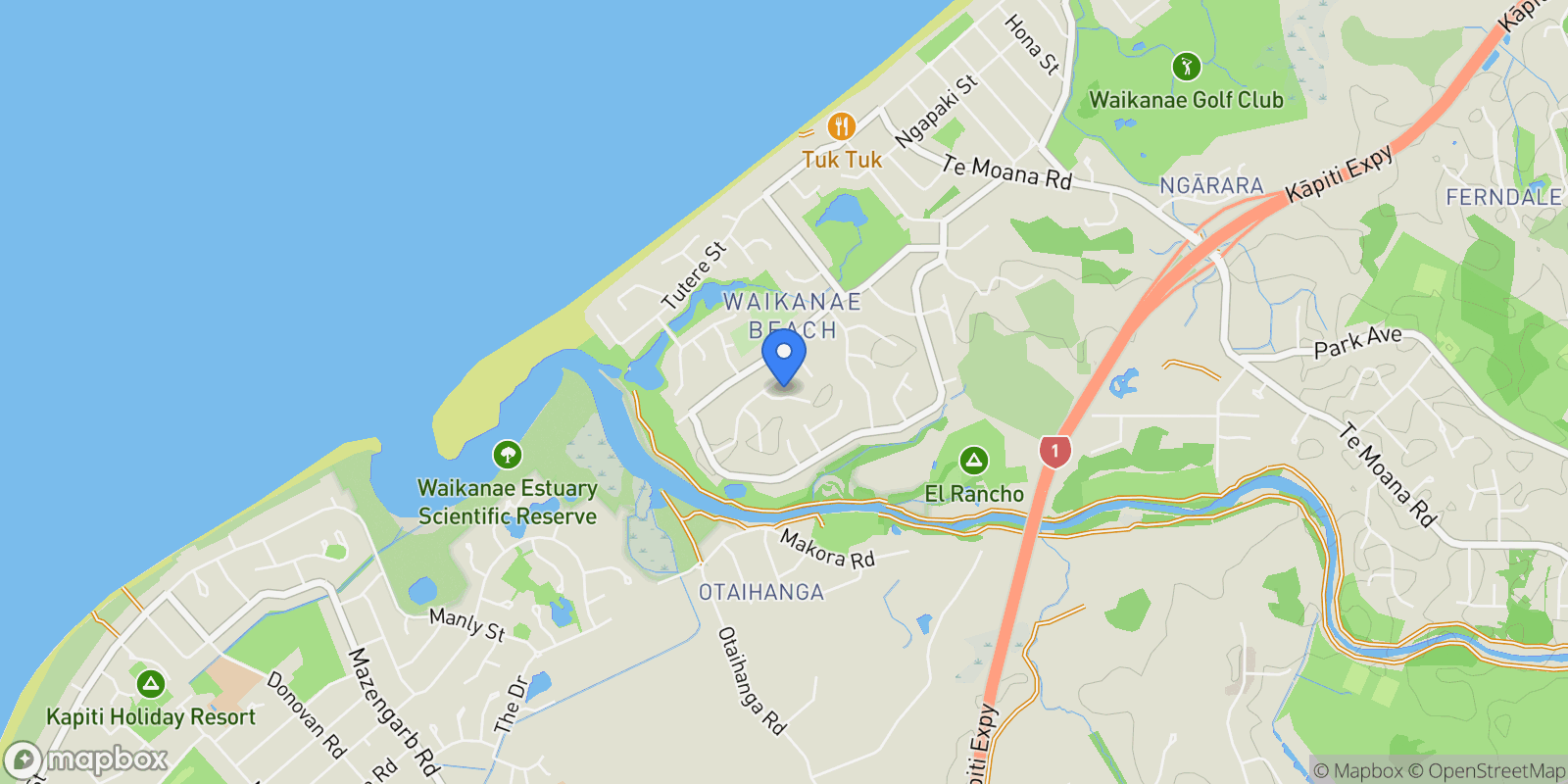 Map showing 5 Sunset Terrace Waikanae Beach, Wellington, WGN 5036, Waikanae Beach, Wellington, New Zealand.