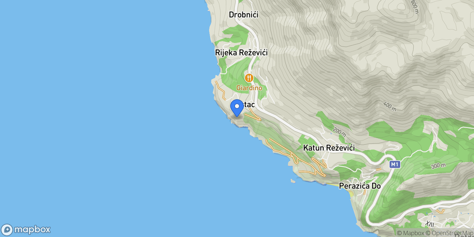 Map showing Skocidjevojka, Budva, Krstac, Budva Municipality, Montenegro.
