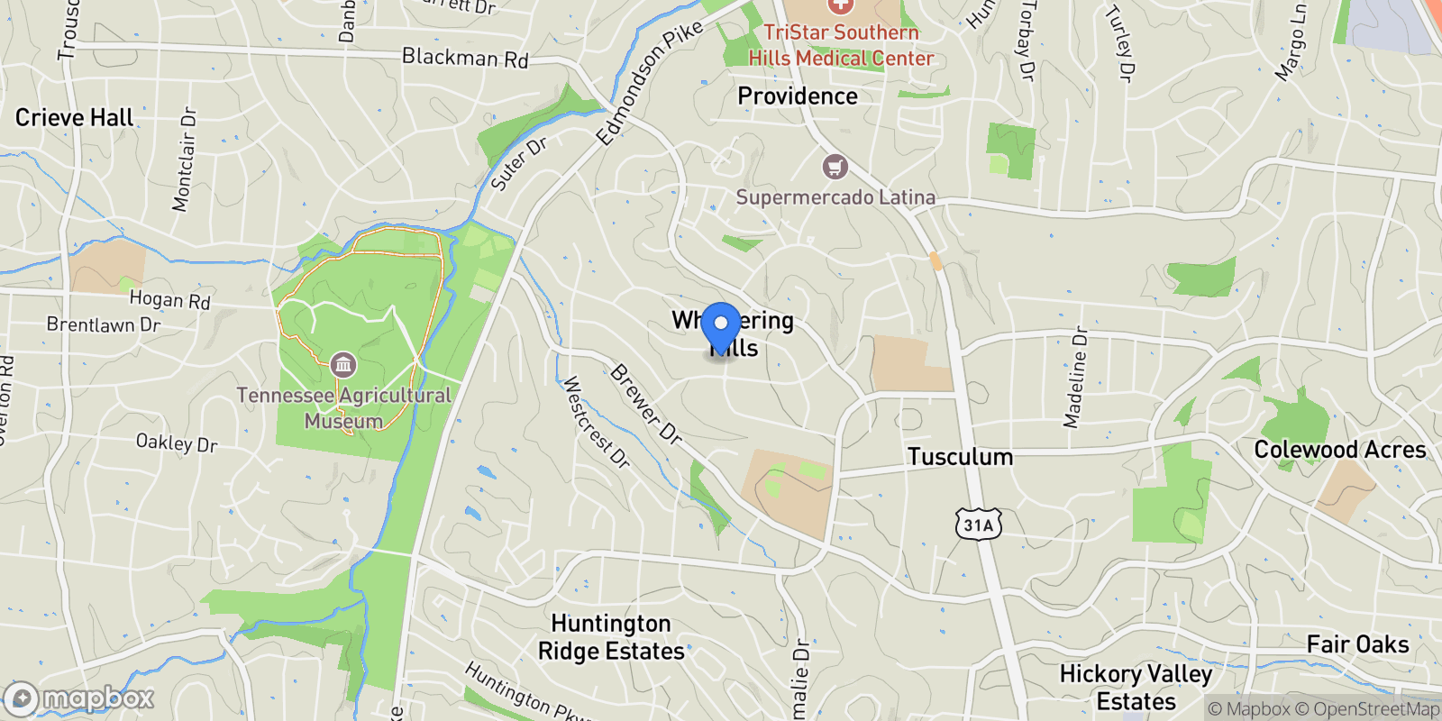 Map showing 5021 Cherrywood Dr, Nashville, Tennessee, United States.
