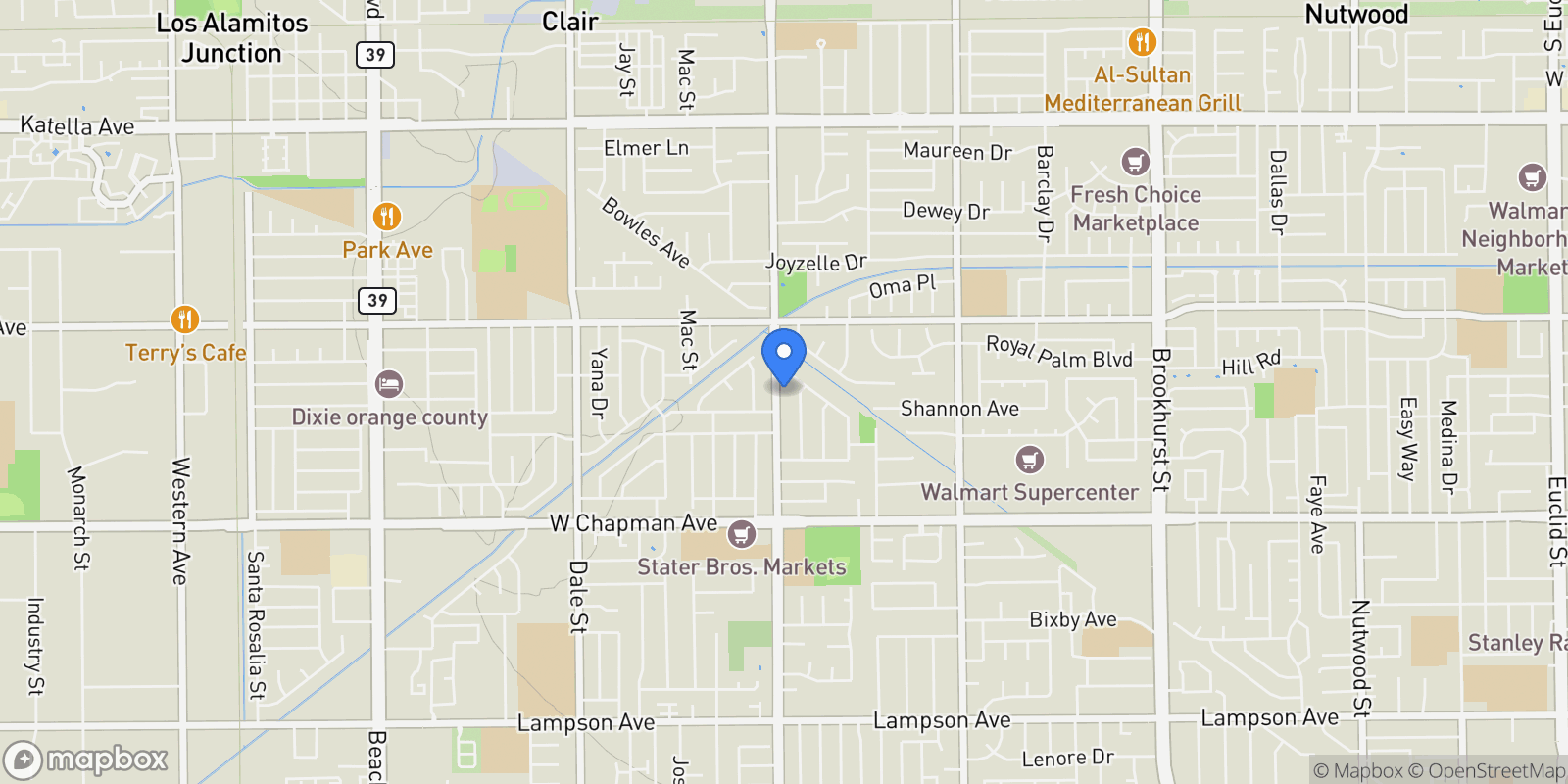 Map showing 11662 Magnolia Street, Garden Grove, California, United States.