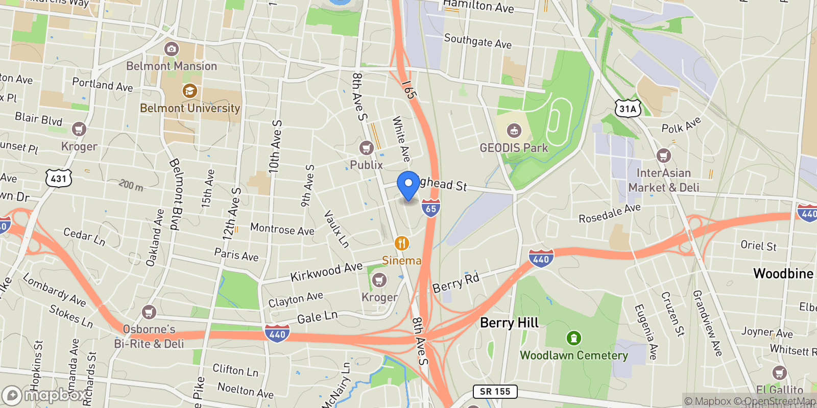 Map showing 2604 Westwood Dr, Nashville, Tennessee, United States.