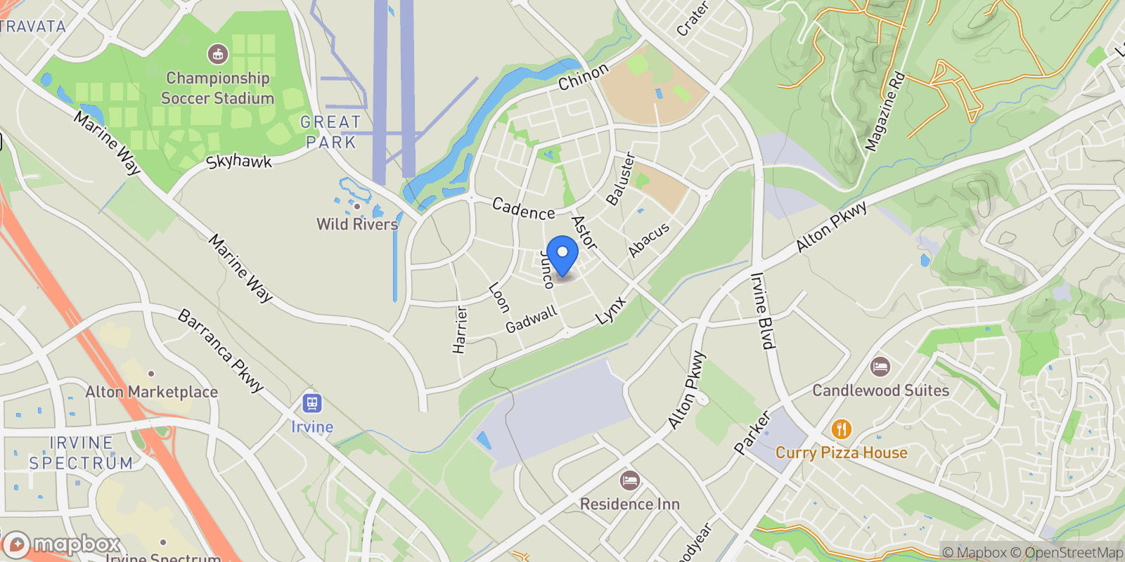 Map showing 221 Longspur, Irvine, California, United States.