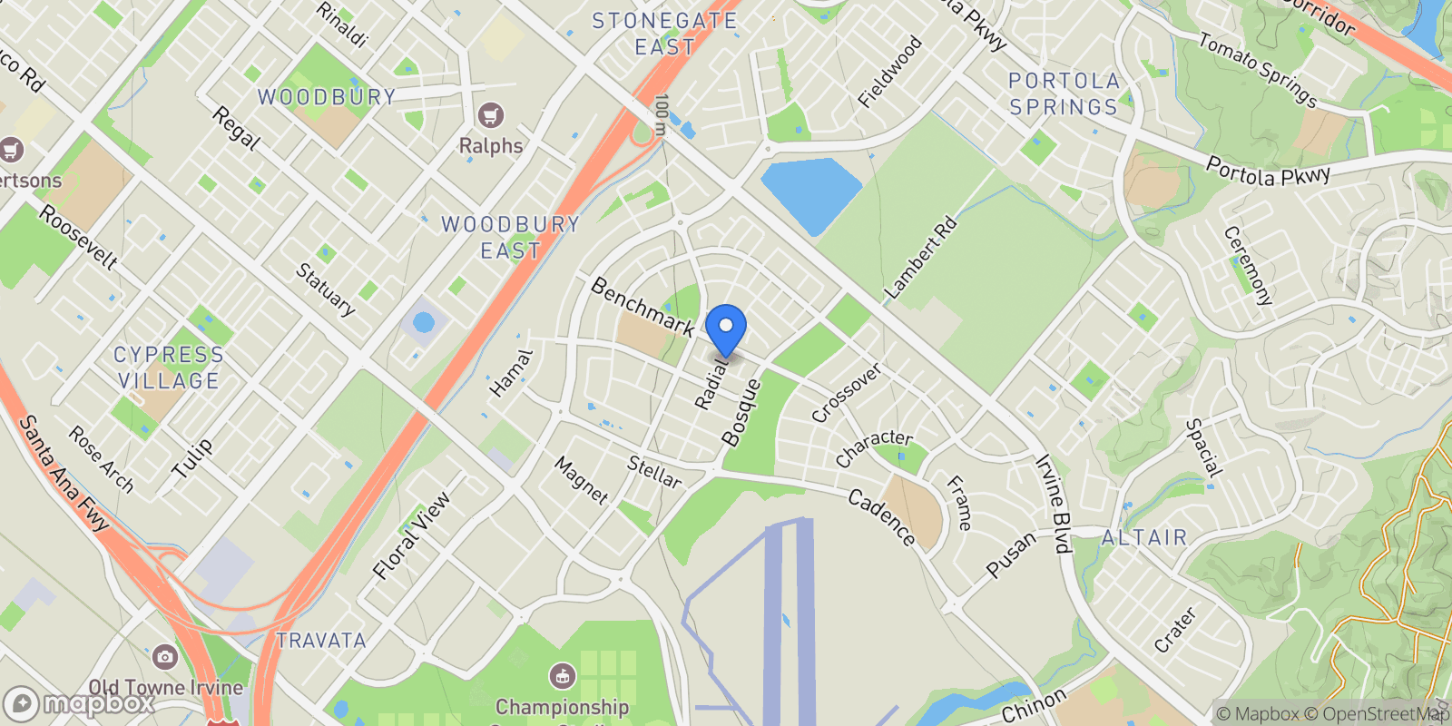 Map showing 208 Radial, Irvine, California, United States.