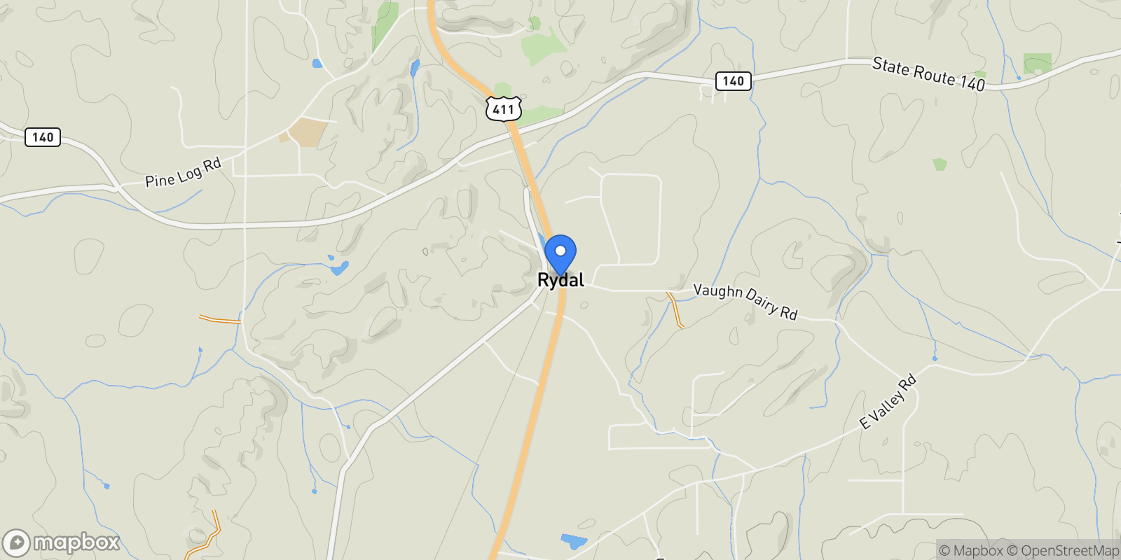 Map showing 115 Palisade Drive, Rydal, Georgia, United States.
