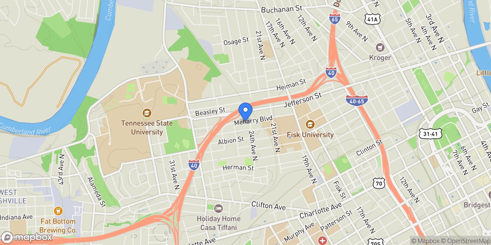 Map showing 2405 Meharry Blvd, Nashville, Tennessee, United States.