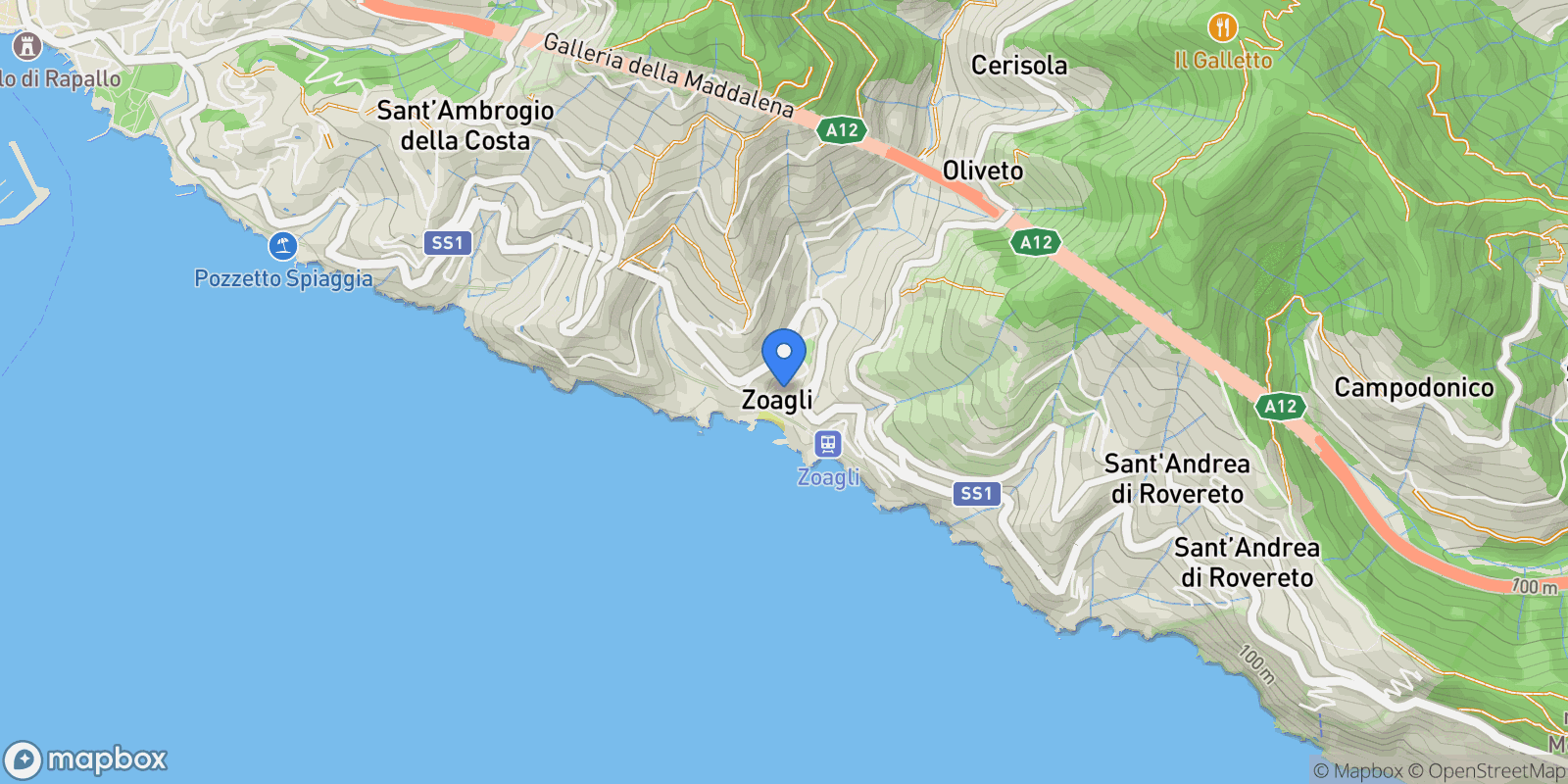 Map showing Via San Pantaleo Inf, Zoagli, Liguria, Italy.