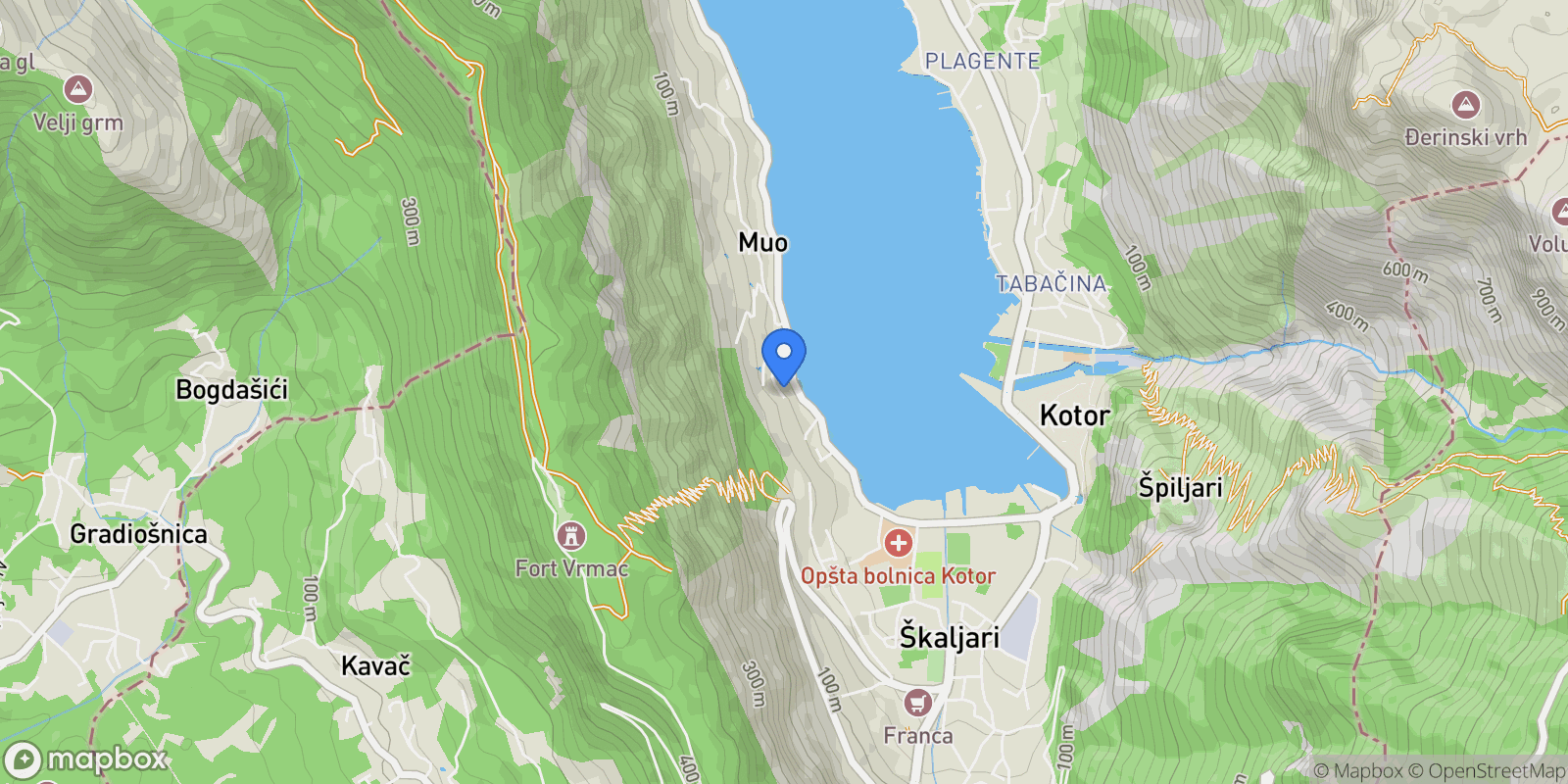 Map showing Muo, Kotor, Muo, Kotor Municipality, Montenegro.