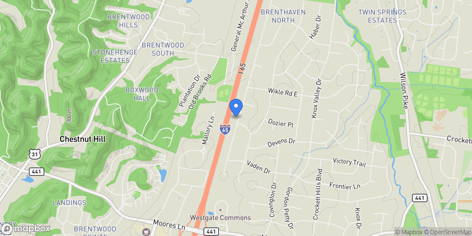 Map showing 1419 Lipscomb Dr, Nashville, Tennessee, United States.