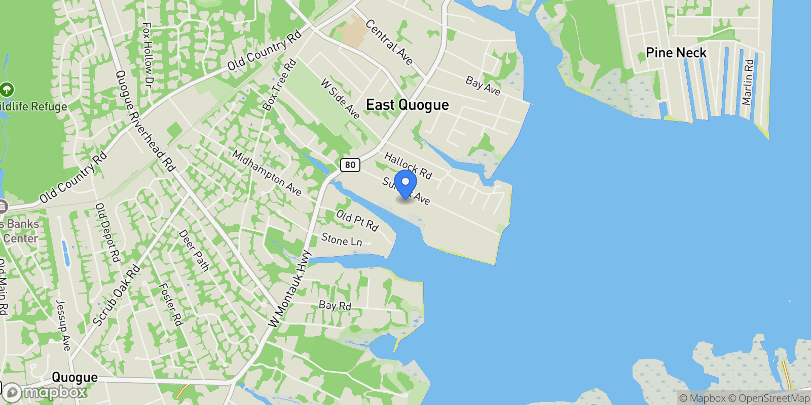 Map showing 26 Sunset Avenue , East Quogue, NY 11942, East Quogue, New York, United States.