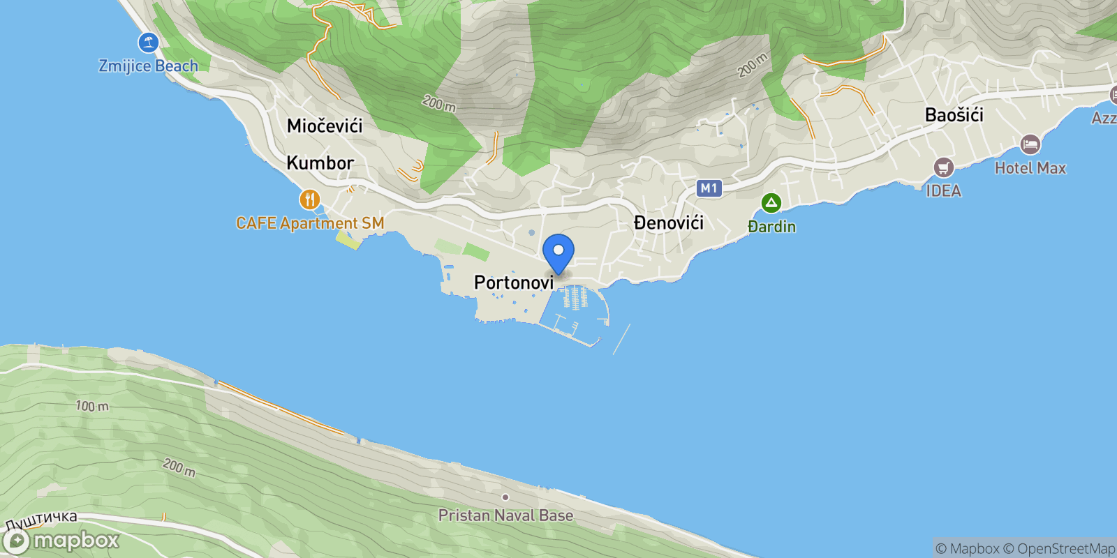 Map showing Portonovi, Herceg Novi, Kumbor, Herceg Novi Municipality, Montenegro.