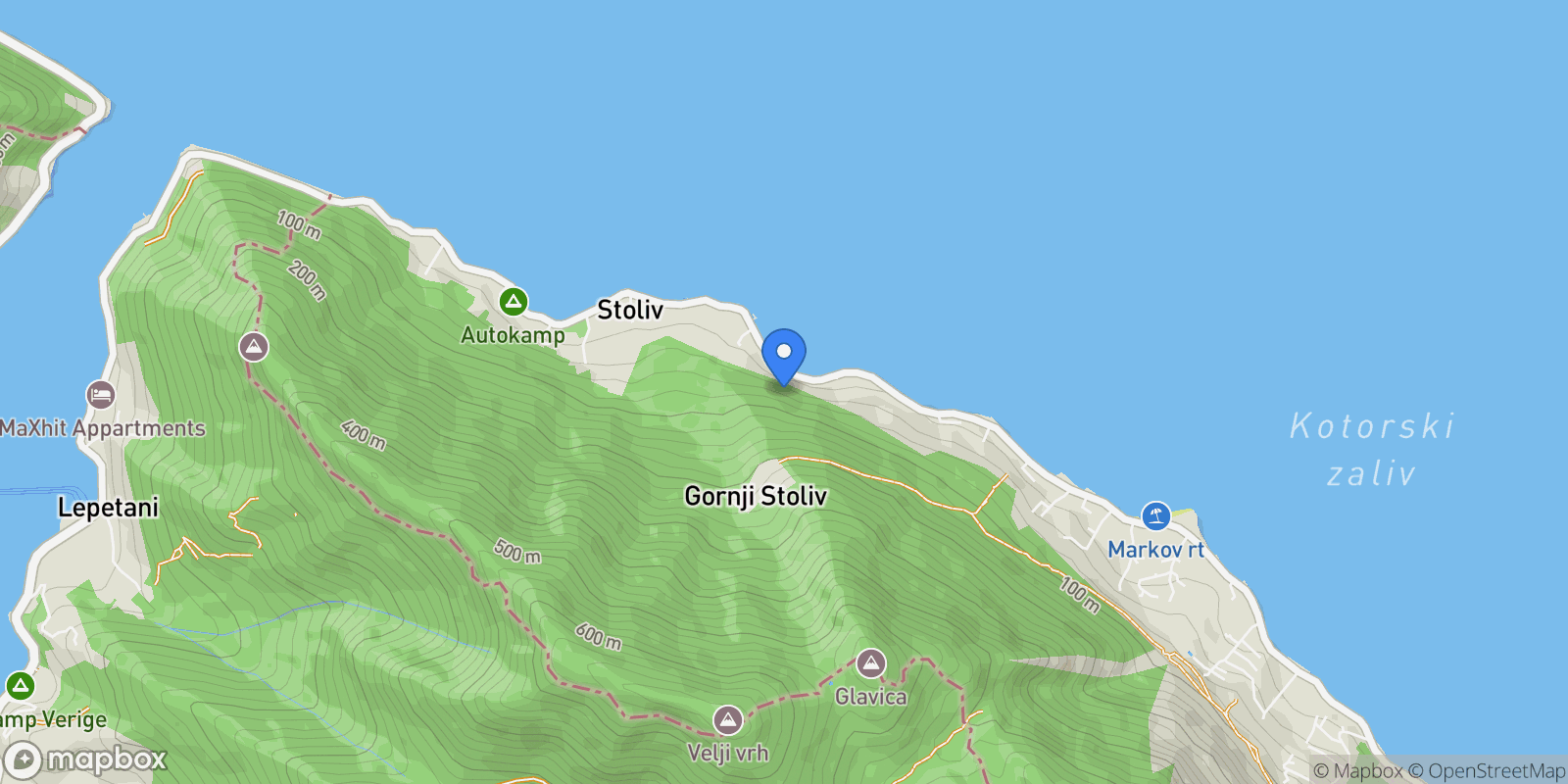 Map showing Stoliv, Kotor, Donji Stoliv, Kotor Municipality, Montenegro.