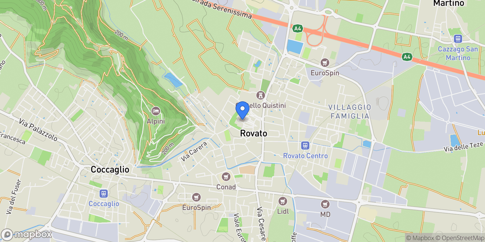 Map showing Via Xxv Aprile 211-213, Rovato, Lombardy, Italy.