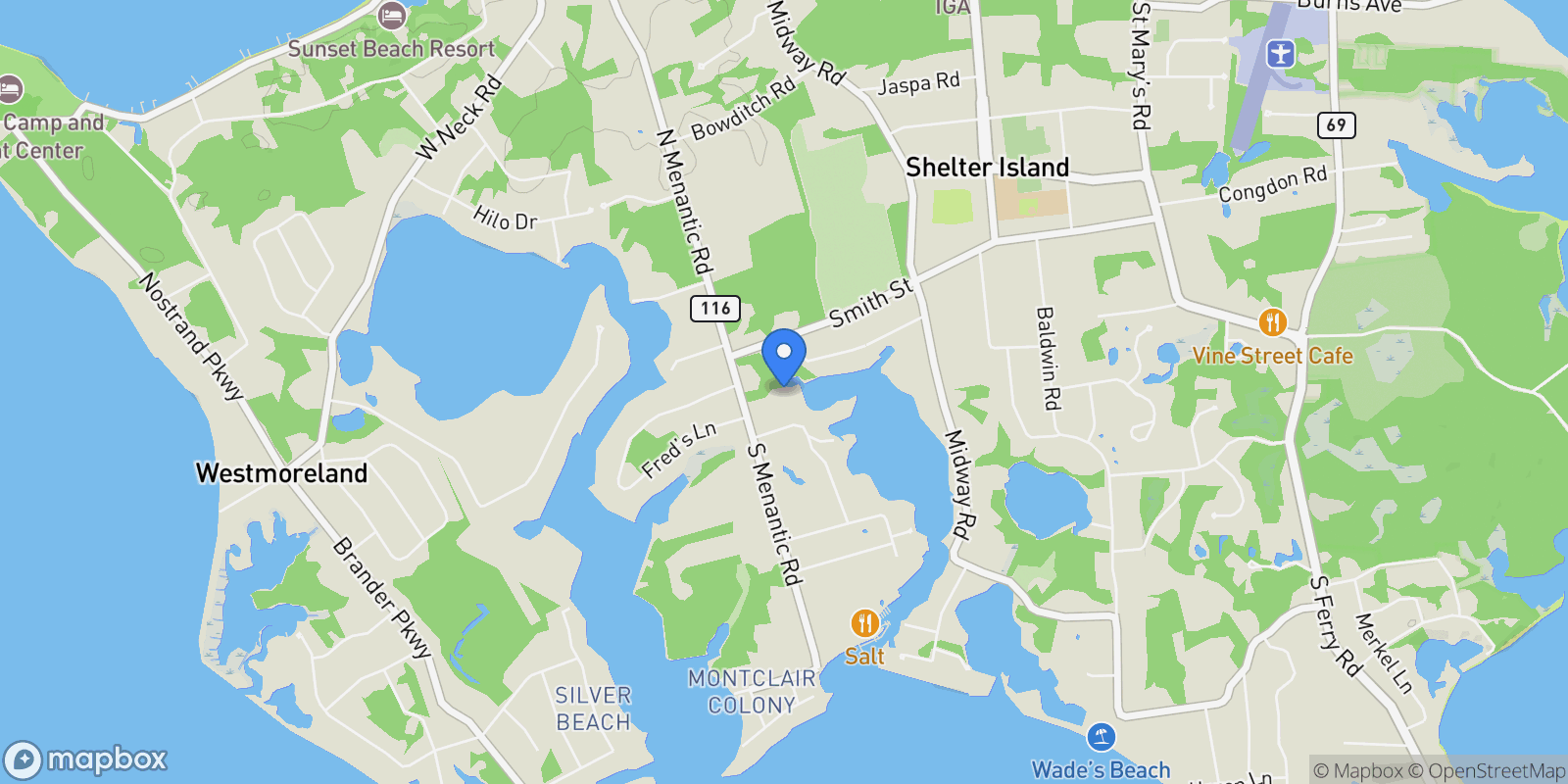 Map showing 15A/15 & 13 S Menantic Road , Shelter Island Heights, NY 11964, Shelter Island, New York, United States.