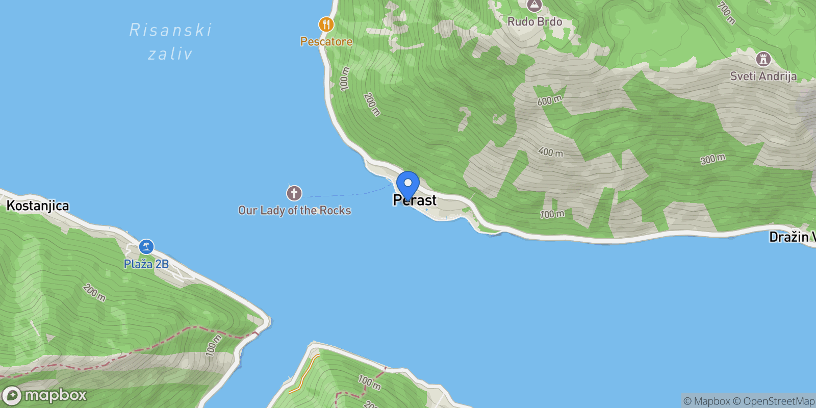 Map showing Perast, Kotor, Perast, Kotor Municipality, Montenegro.