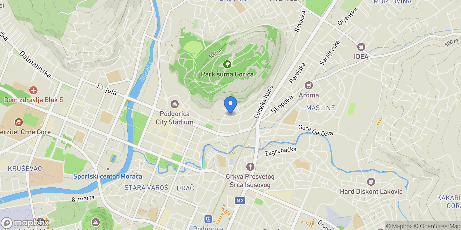 Map showing Gorica C, Podgorica, Podgorica, Podgorica Municipality, Montenegro.