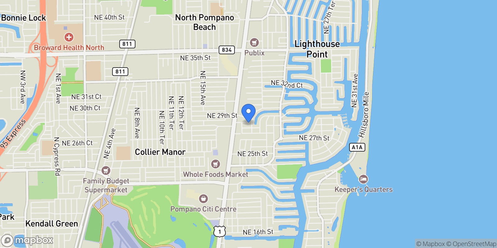 Map showing 1930 NE 28th Court, Lighthouse Point, Florida, United States.