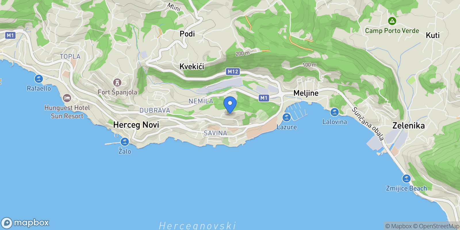 Map showing Herceg Novi, Savina, Herceg Novi, Herceg Novi Municipality, Montenegro.