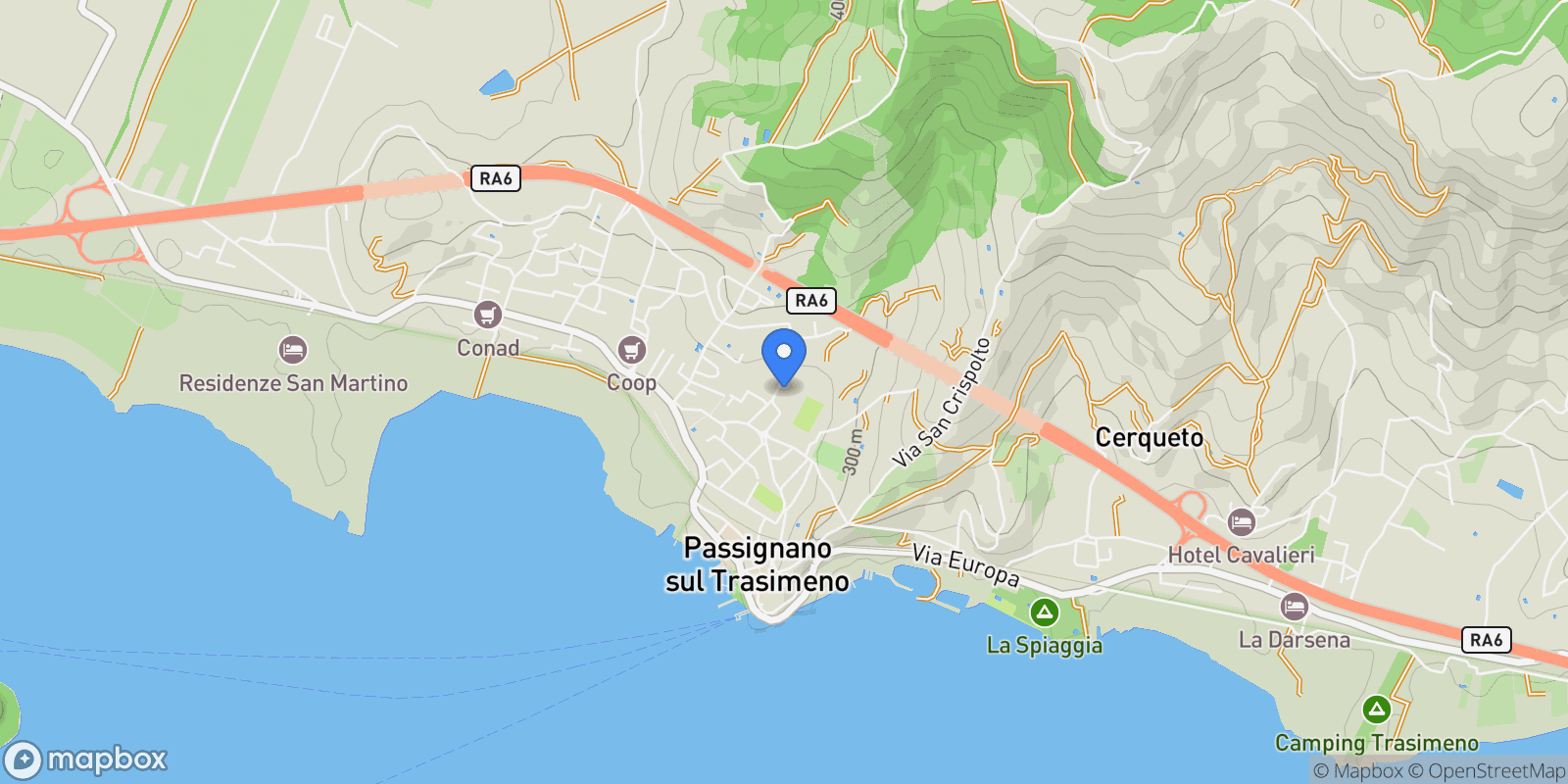 Map showing Passignano sul Trasimeno, Umbria, Italy.