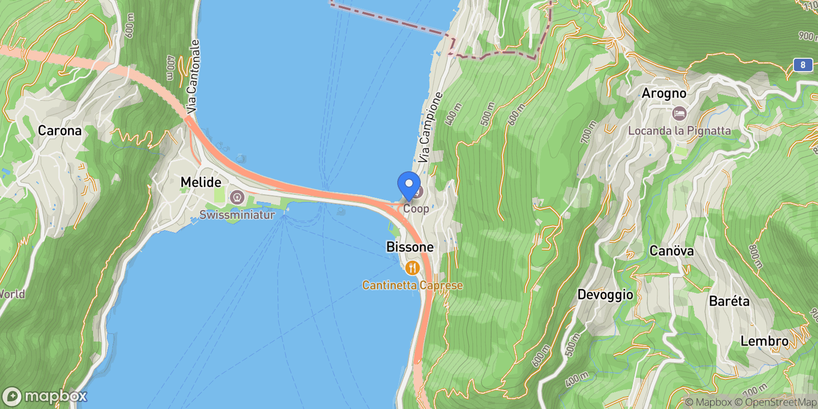 Map showing 6816 Bissone, Switzerland, Bissone, Ticino, Switzerland.