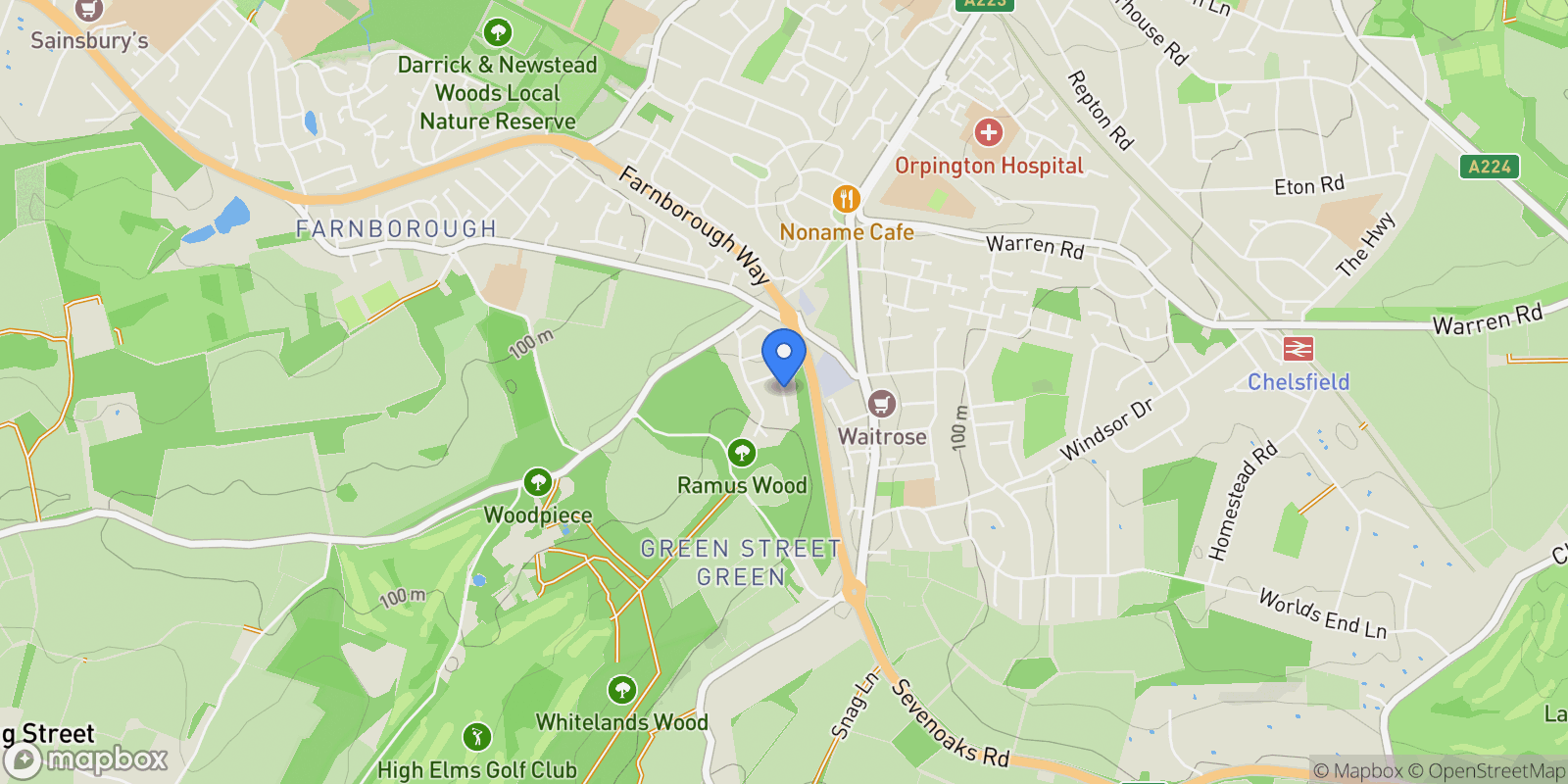 Map showing Kent Close, Orpington, Kent, BR6 7HD, Orpington, England, United Kingdom.