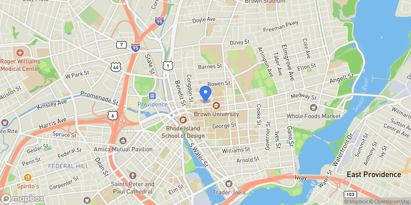 Map showing 6 Olive Street, Providence, RI, 02906, USA, Providence, Rhode Island, United States.