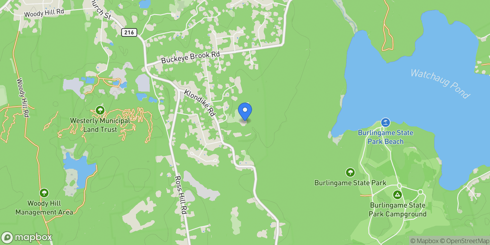 Map showing 473 Klondike Road, Charlestown, RI, 02813, USA, Charlestown, Rhode Island, United States.