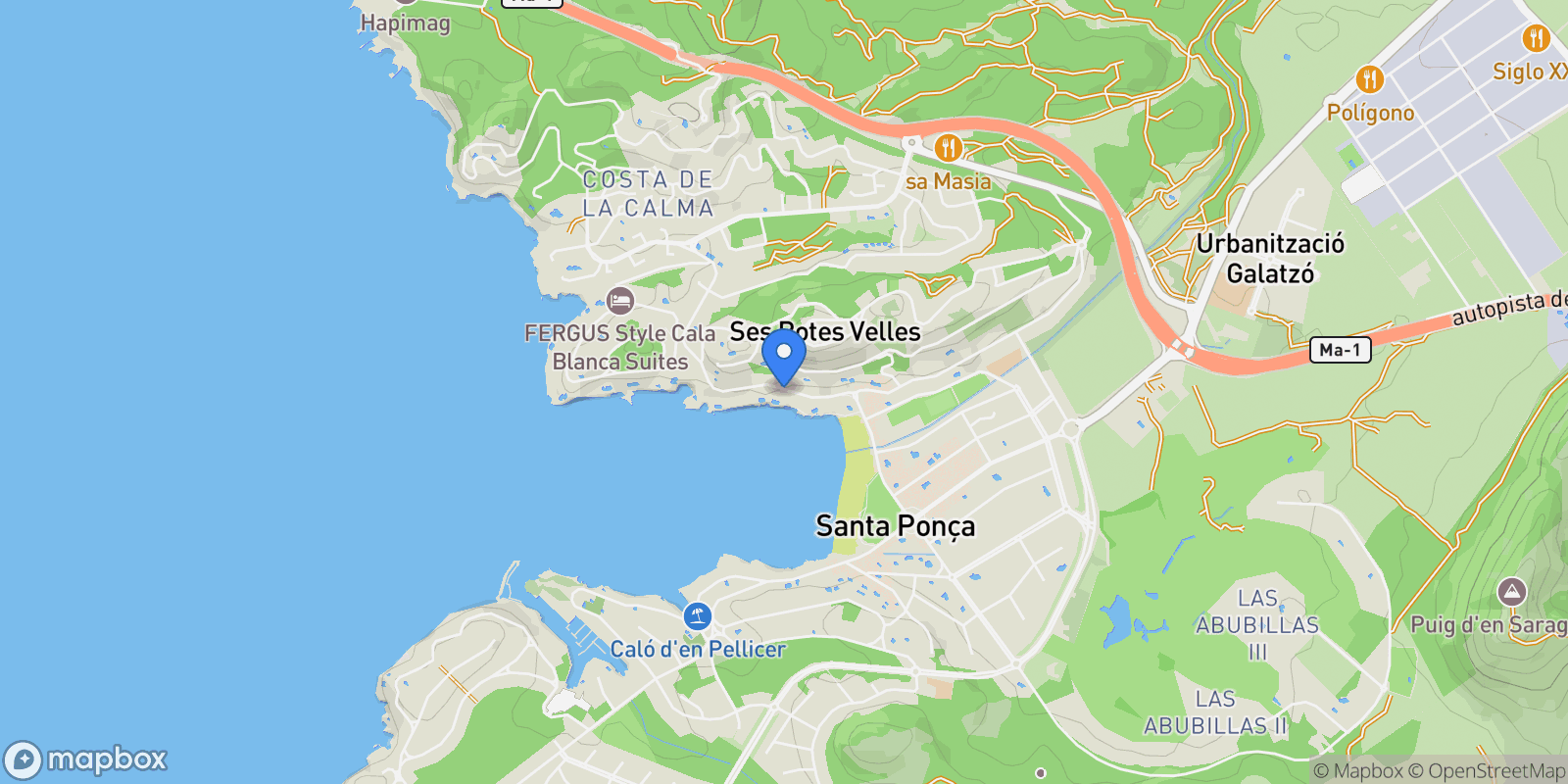 Map showing Santa Ponça, Calvià, BALEARES, Calvià, Rotes Velles, Calvia, Balearic Islands.