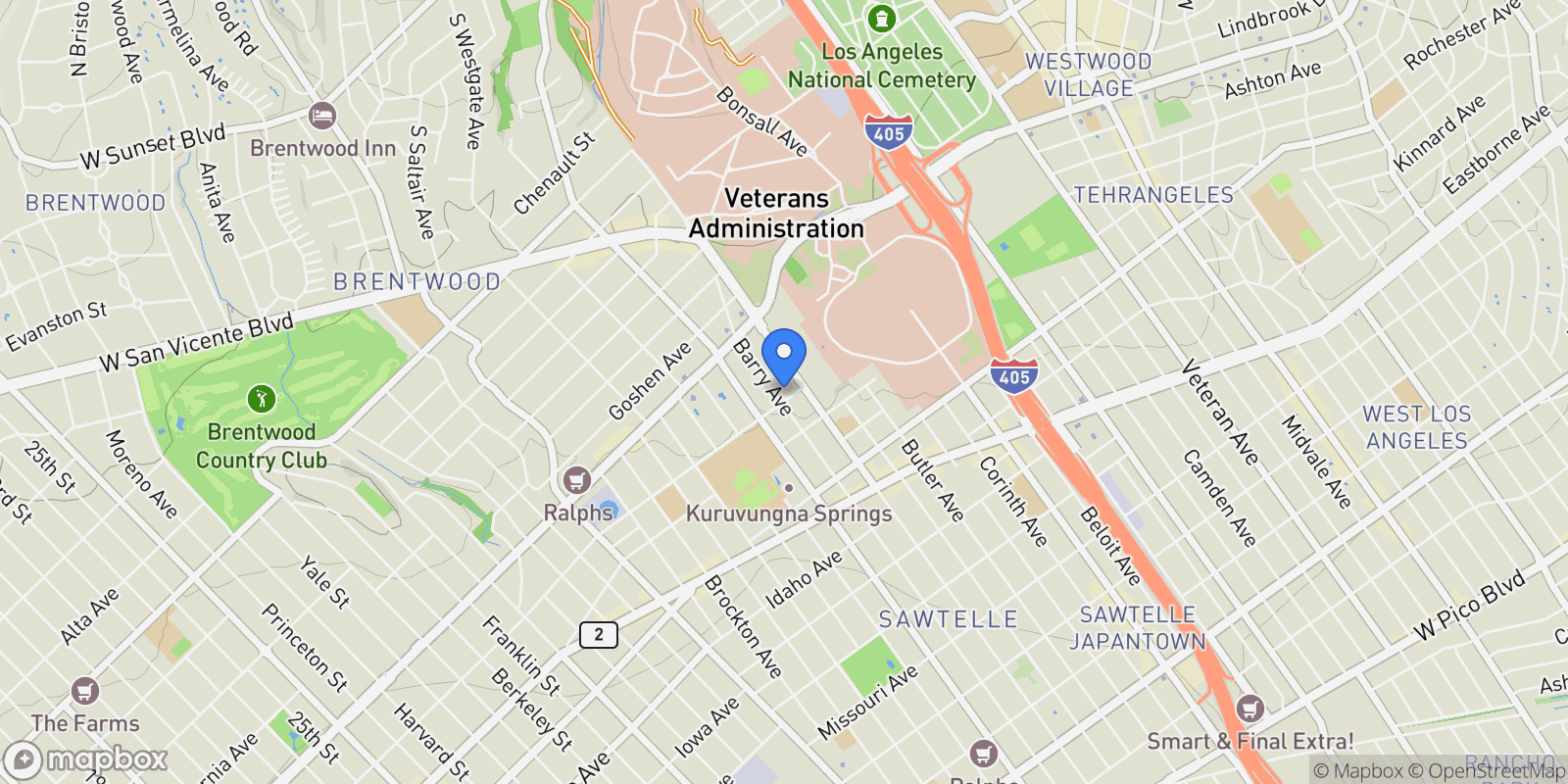 Map showing 1288 Barry, Los Angeles, CA 90025, Los Angeles, California, United States.