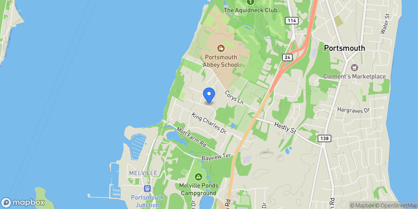 Map showing 95 Devin Drive, Portsmouth, RI, 02871, USA, Portsmouth, Rhode Island, United States.
