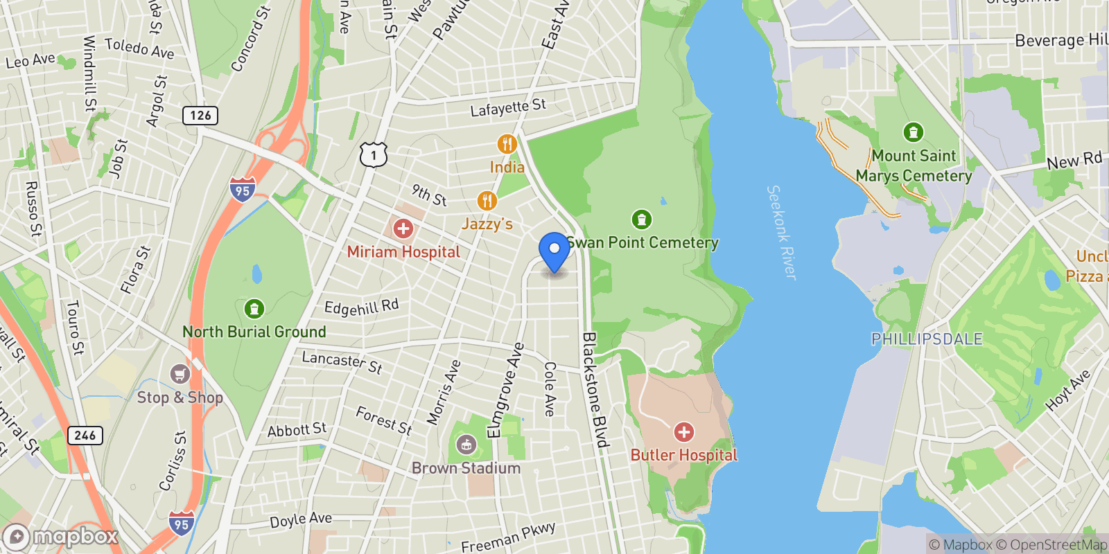 Map showing 39 Harwich Road, Providence, RI, 02906, USA, Providence, Rhode Island, United States.