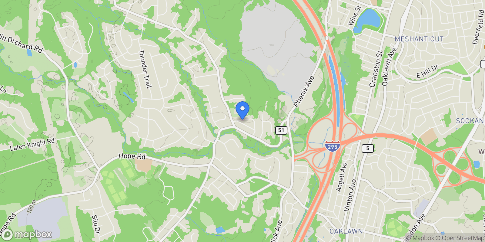 Map showing 100 Priscilla Drive, Cranston, RI, 02921, USA, Cranston, Rhode Island, United States.