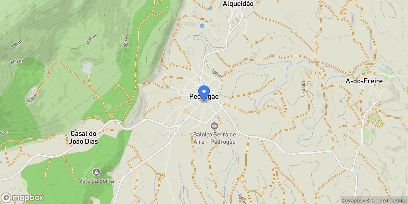 Map showing Pedrógão, Santarém, Pedrogao, Santarem District, Portugal.
