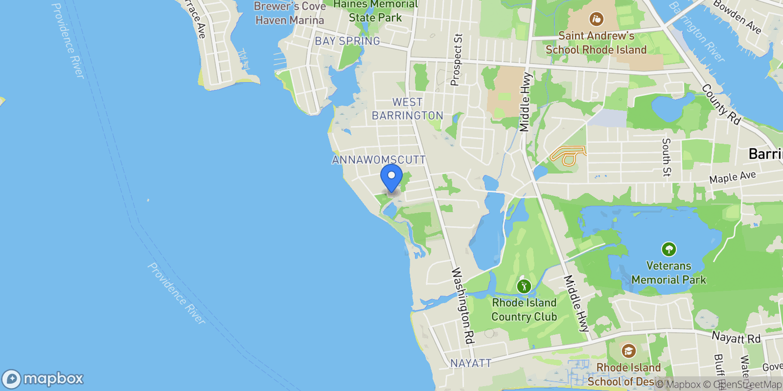 Map showing 150 Alfred Drowne Road, Barrington, RI, 02806, USA, Barrington, Rhode Island, United States.