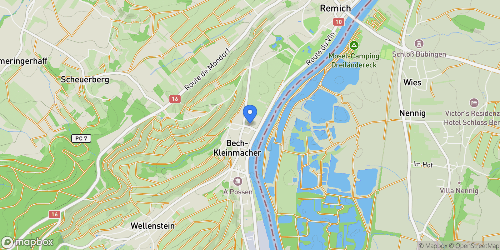 Map showing 10, Route du Vin, Schengen, Remich, Luxembourg.