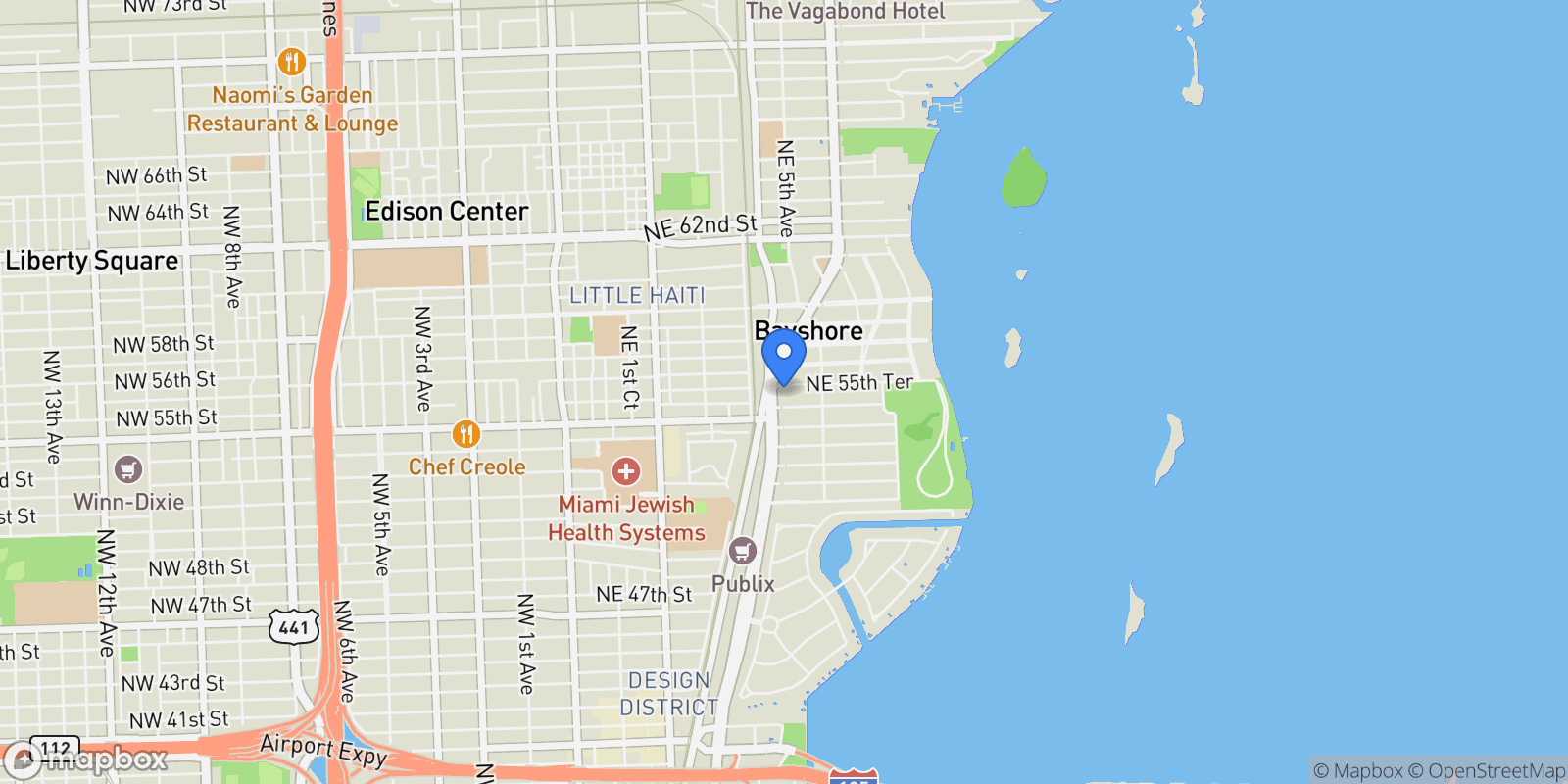 Map showing 420 NE 55th Ter, Miami, Florida, United States.