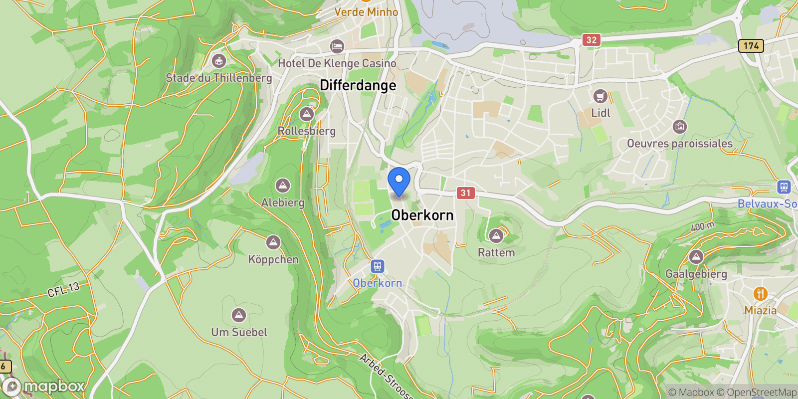 Map showing Differdange, Esch-sur-Alzette, Luxembourg.