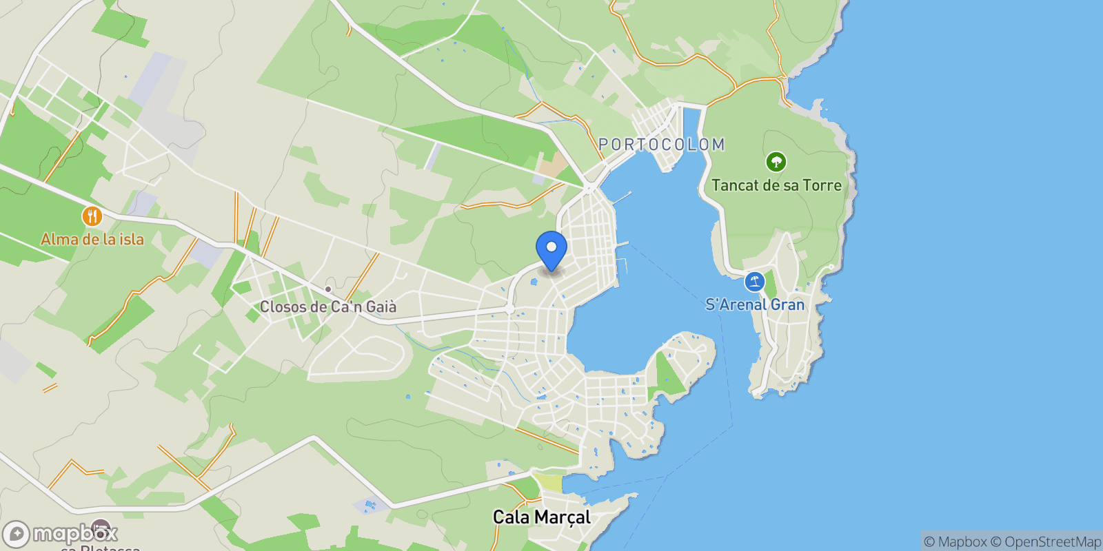 Map showing PORTOCOLOM, Felanitx, BALEARES, Felanitx, Portocolom, Felanitx, Balearic Islands.