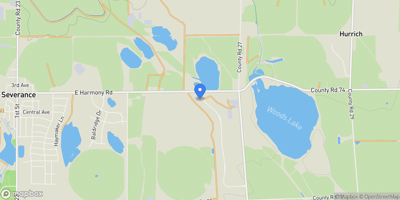 Map showing 5005 Prairie Lark Lane, Severance, Colorado, United States.