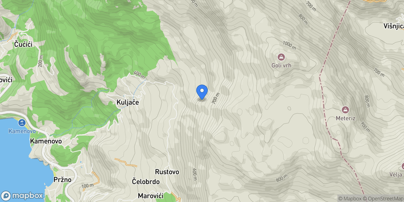 Map showing Kuljace, Budva, Kuljače, Budva Municipality, Montenegro.