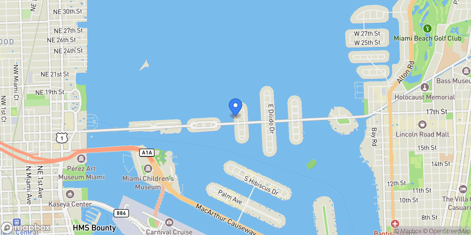 Map showing 250 W San Marino Dr, Miami Beach, Florida, United States.