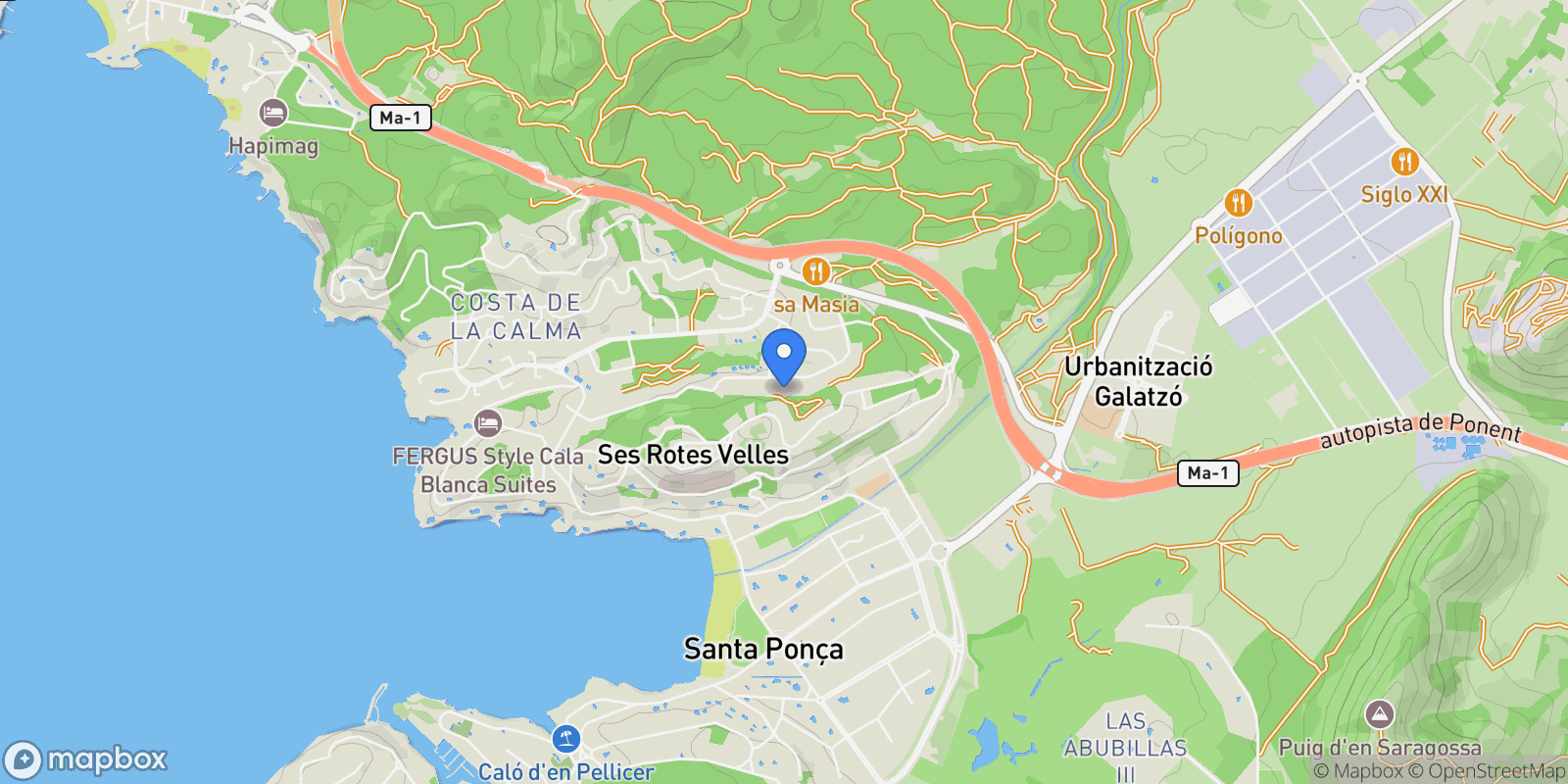 Map showing Santa Ponça, Nova Santa Ponça, BALEARES, Nova Santa Ponça, Rotes Velles, Calvia, Balearic Islands.