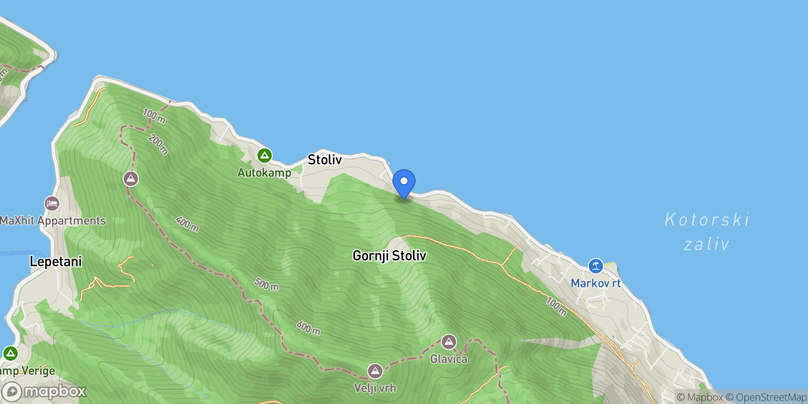 Map showing Stoliv, Kotor, Donji Stoliv, Kotor Municipality, Montenegro.