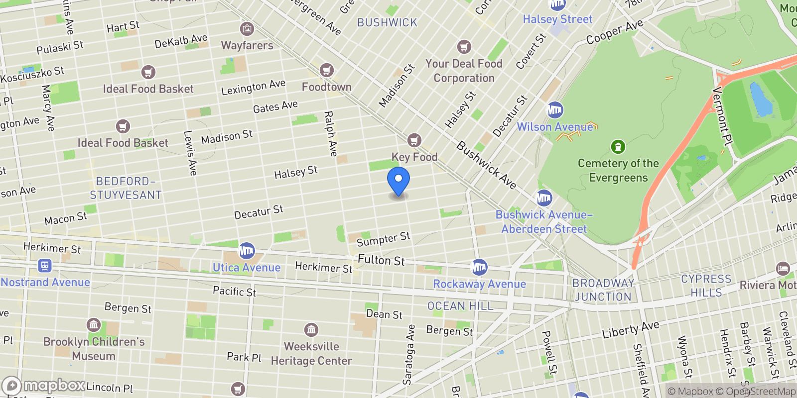 Map showing 479 Bainbridge St. Townhouse , Brooklyn, NY 11233, New York, New York, United States.