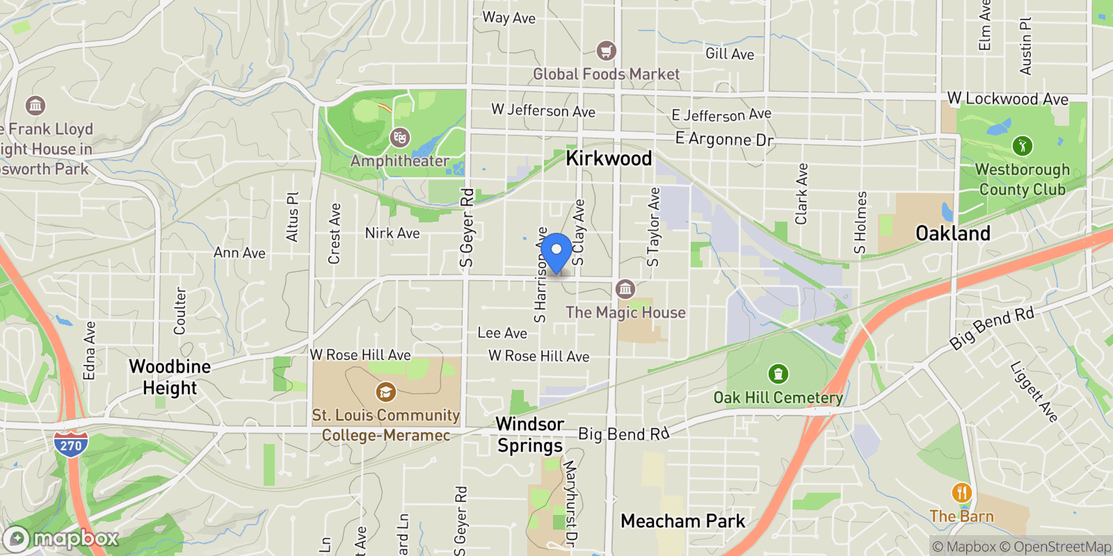 Map showing 4 Hillcrest Place, Kirkwood, Missouri, United States.