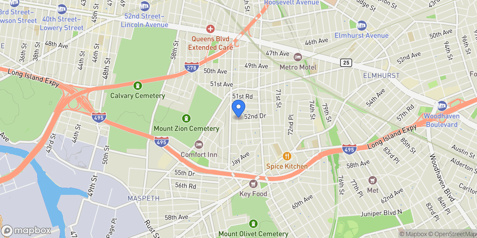 Map showing 52-61 66th Street , Maspeth, NY 11378, New York, New York, United States.