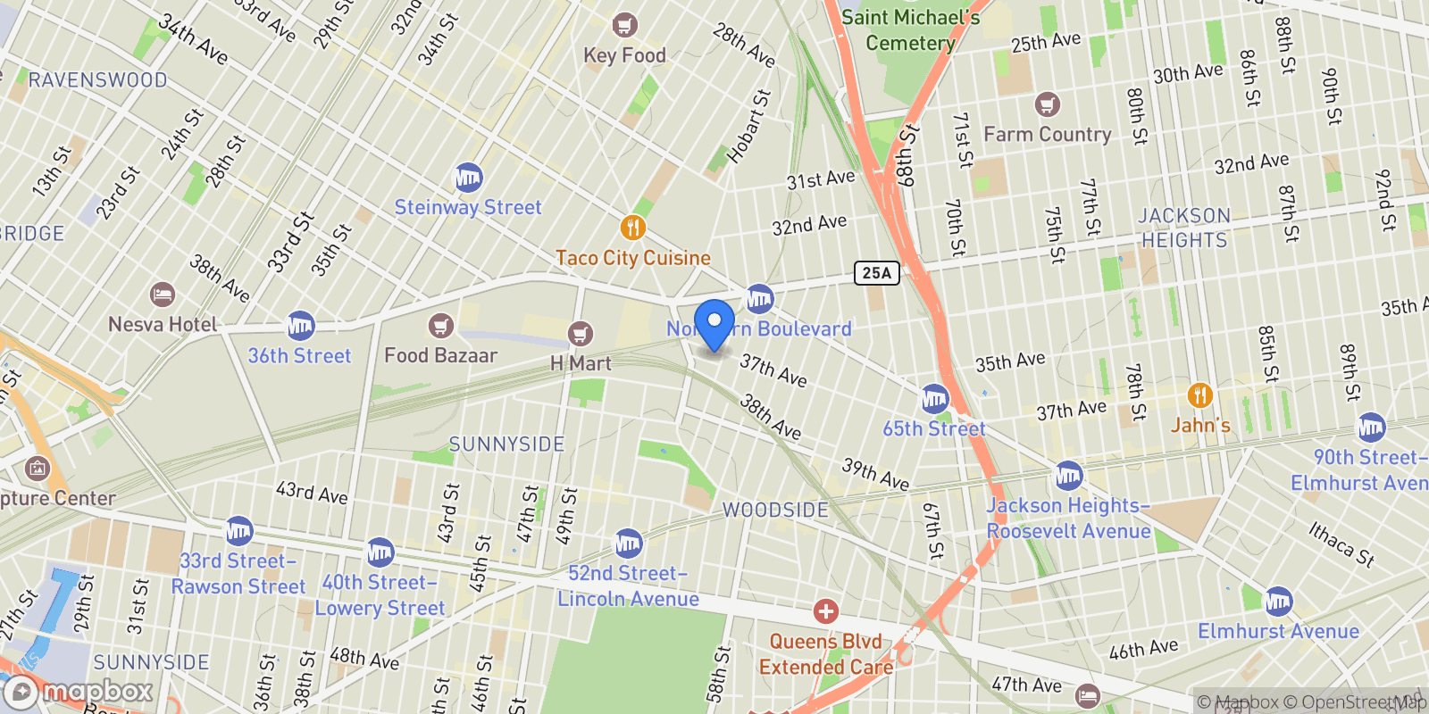 Map showing 53-31 37th Road , Woodside, NY 11377, New York, New York, United States.
