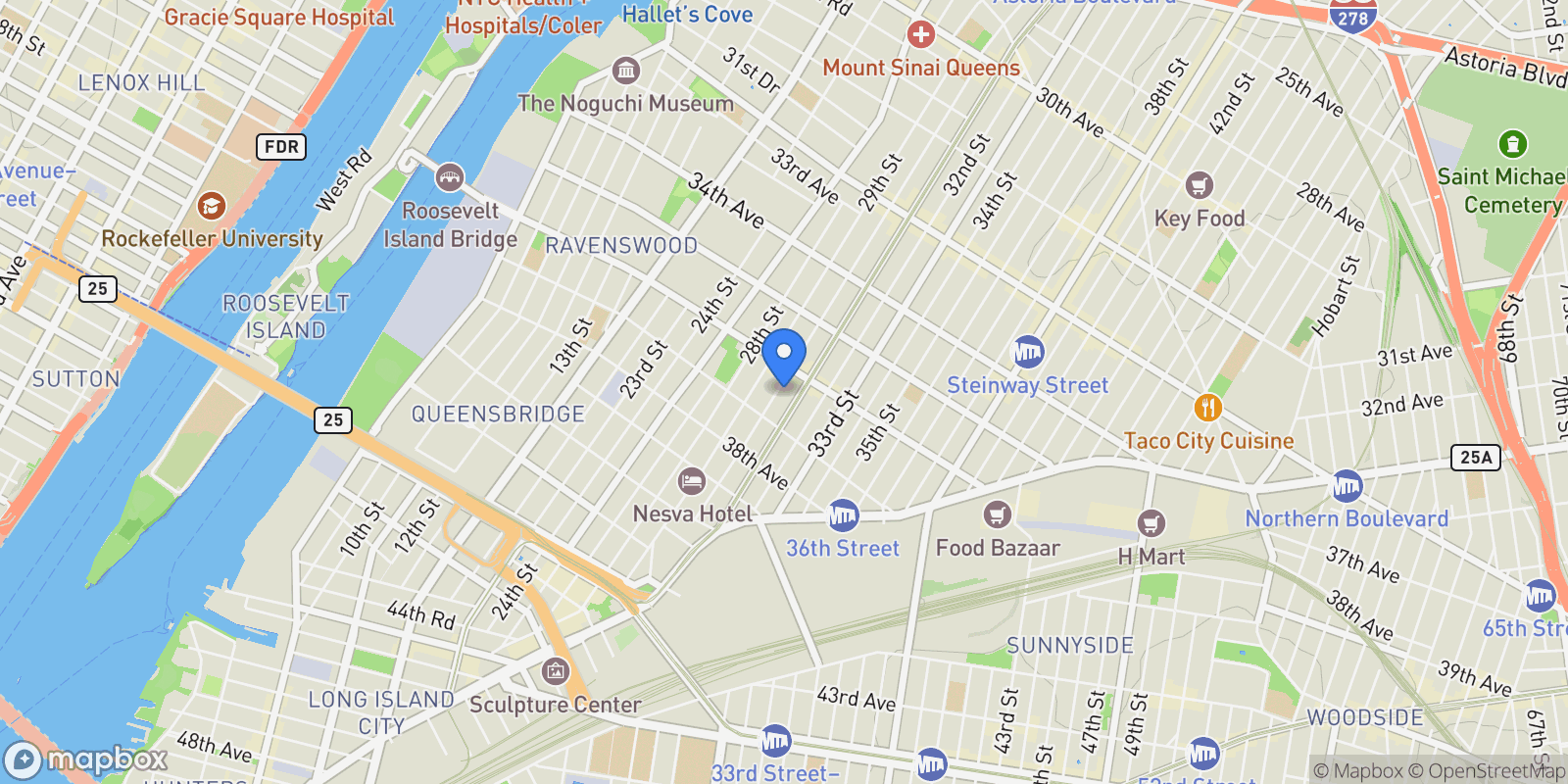 Map showing 36-25 30th Street , Long Island City, NY 11106, New York, New York, United States.